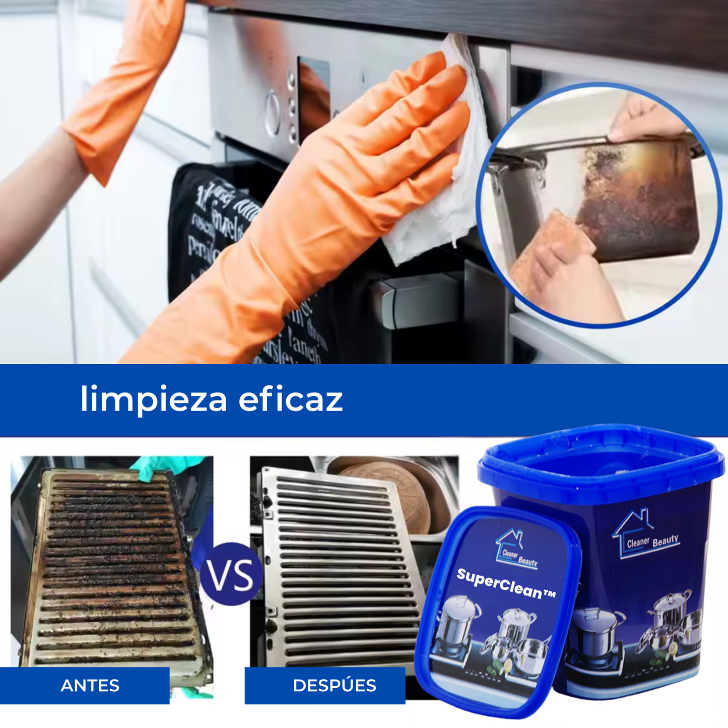SuperClean™ Limpiador Potente en Pasta + Set de paños antirayaduras, Recupera el acero en 3 minutos