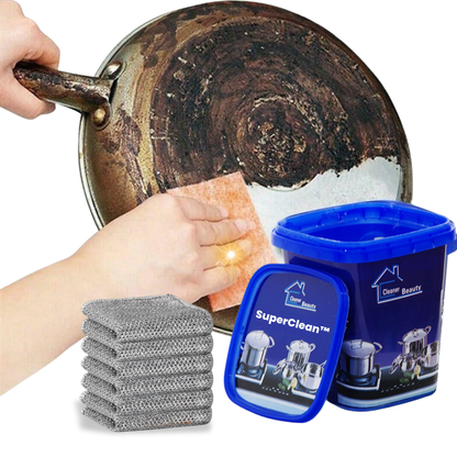 SuperClean™ Limpiador Potente en Pasta + Set de paños antirayaduras, Recupera el acero en 3 minutos