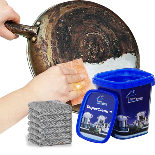 SuperClean™ Limpiador Potente en Pasta + Set de paños antirayaduras, Recupera el acero en 3 minutos